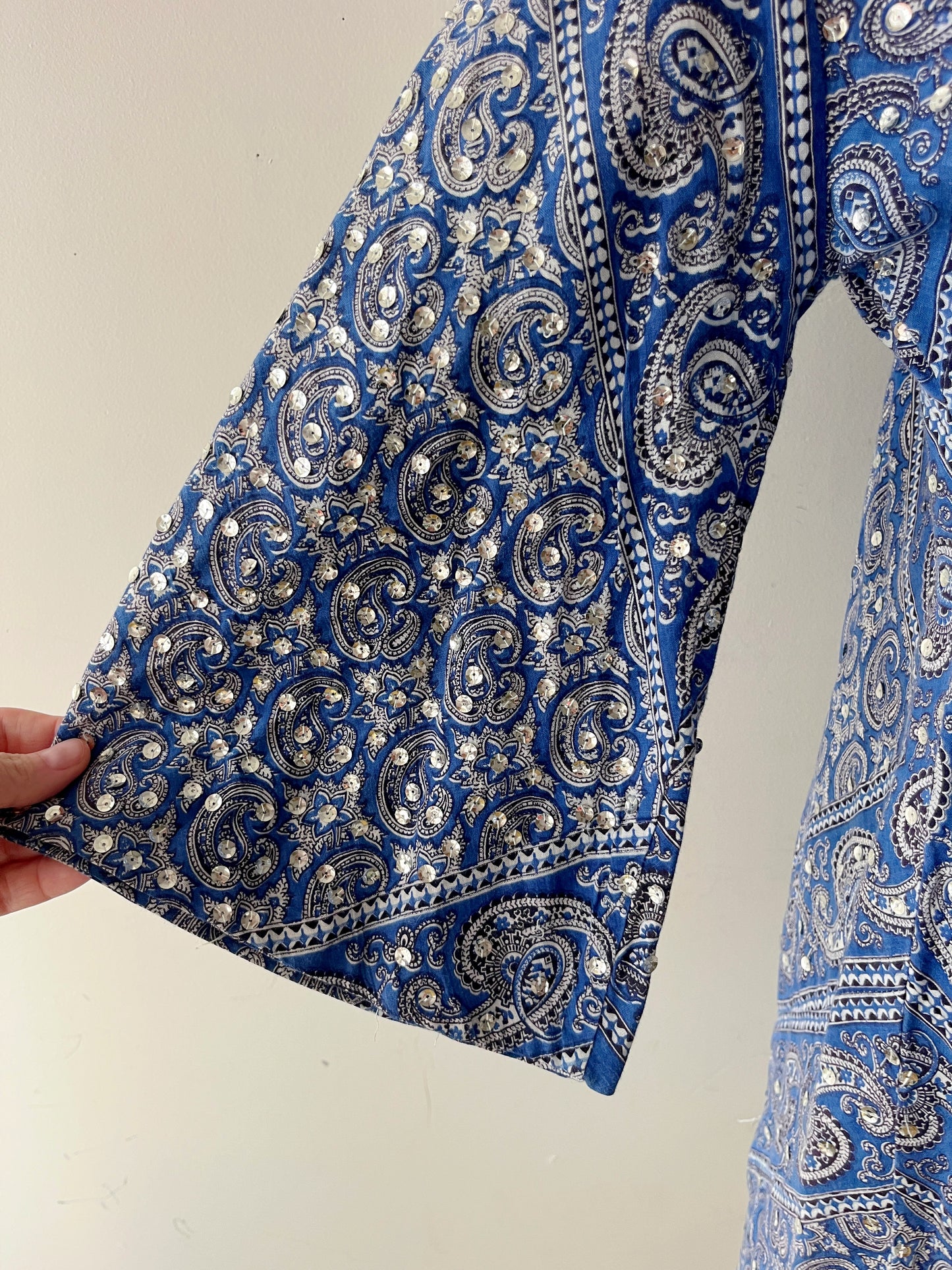 Bandana Paisley Sequin Bell Sleeve Mini Dress| Medium