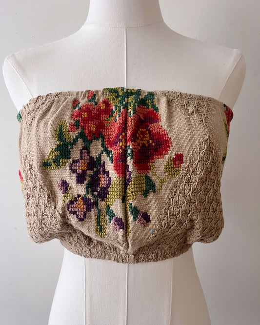 Hand Dyed Embroidered Cropped Tube Top| Small-Medium