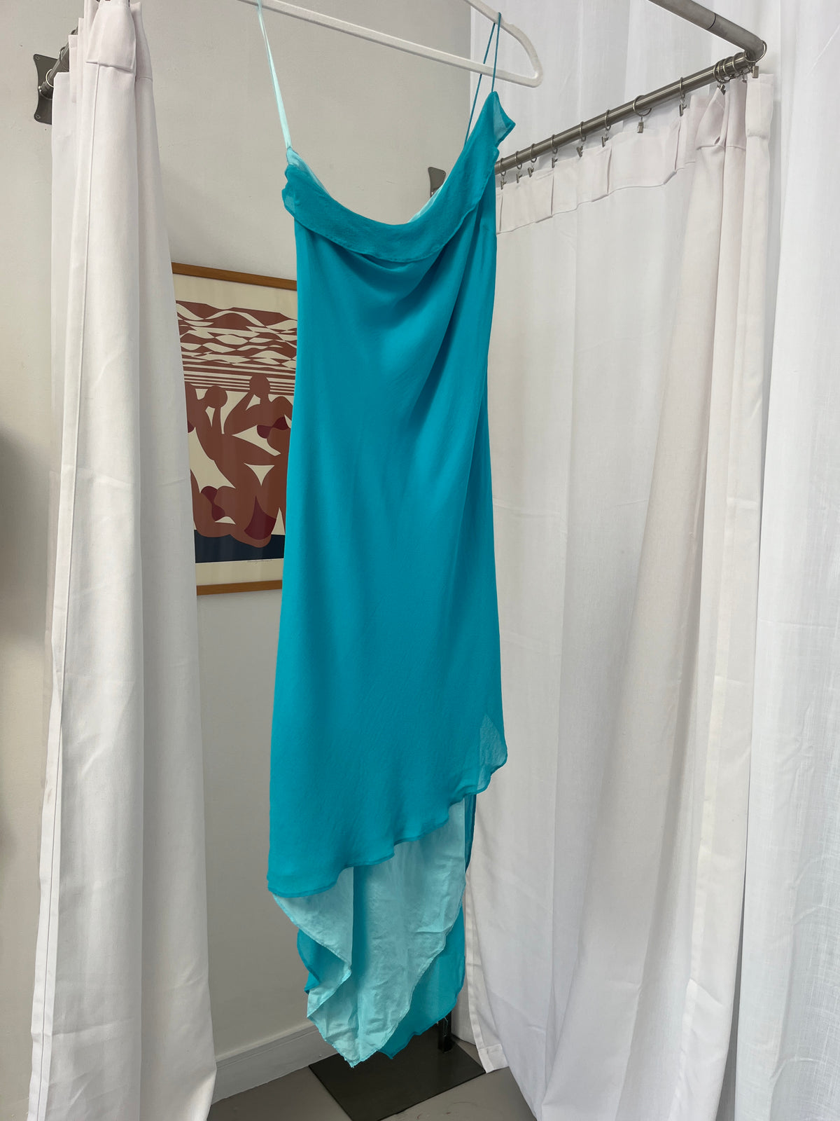 Aqua Silk One Shoulder Dress| Medium (Copy)