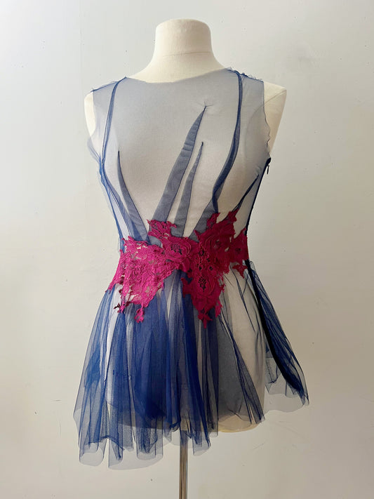 Rhea Costa Tulle & Lace Sheer Top | S/M
