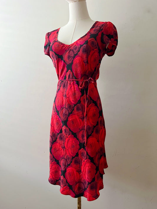 Betsey Johnson Rose Bias Silk Dress | S/M