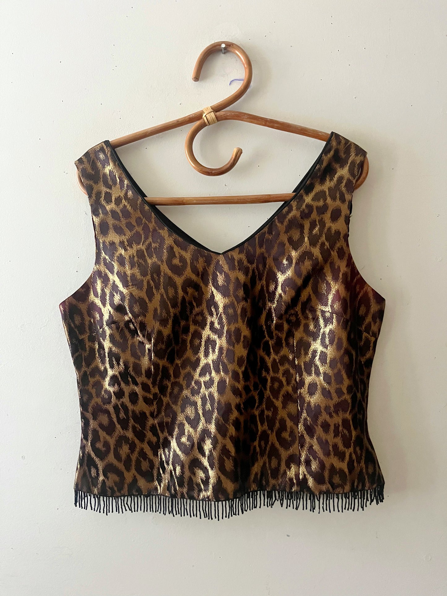 Metallic Leopard Beaded Fringe Top| M/L