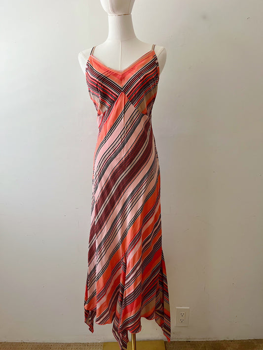 Silk Striped Fairy Hem Bias Silk Dress | Medium