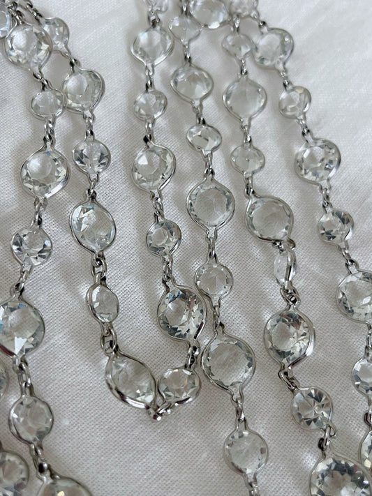 Art Deco Long Bezel Crystal Glass Necklace