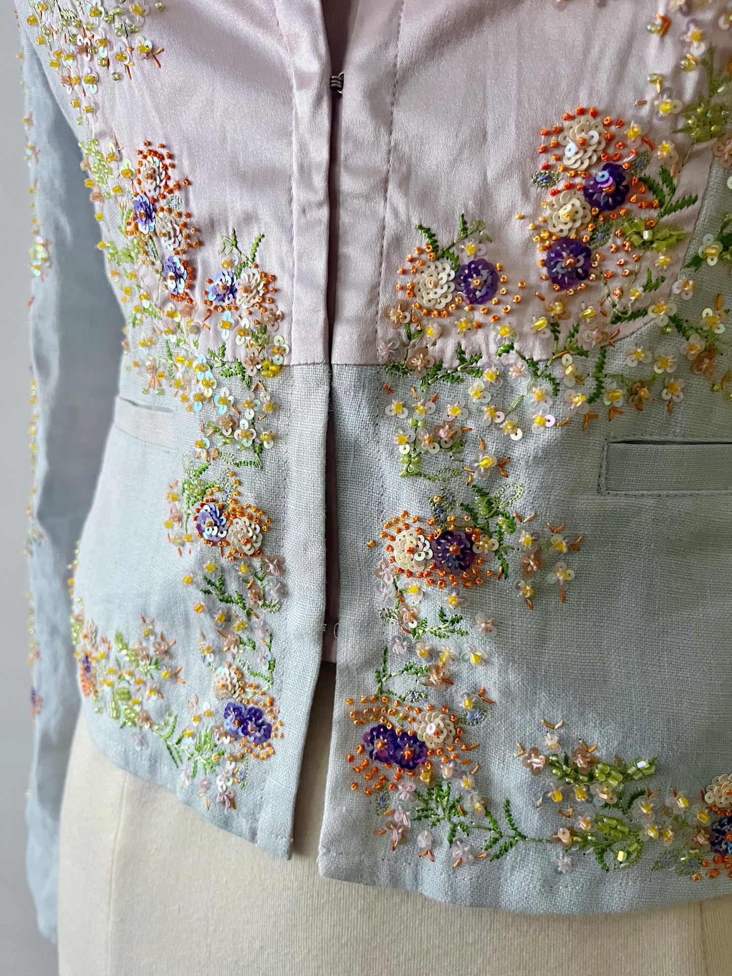 Silk Linen Embellished Jacket| Small