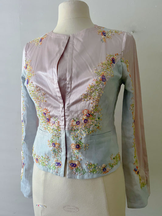 Silk Linen Embellished Jacket| Small