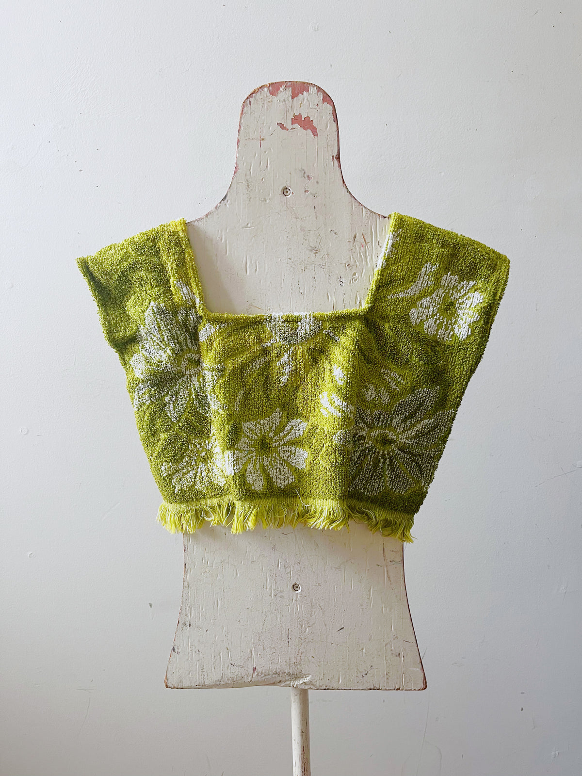 One of a kind kids vintage terry cotton green dream towel top handmade ages 3-6