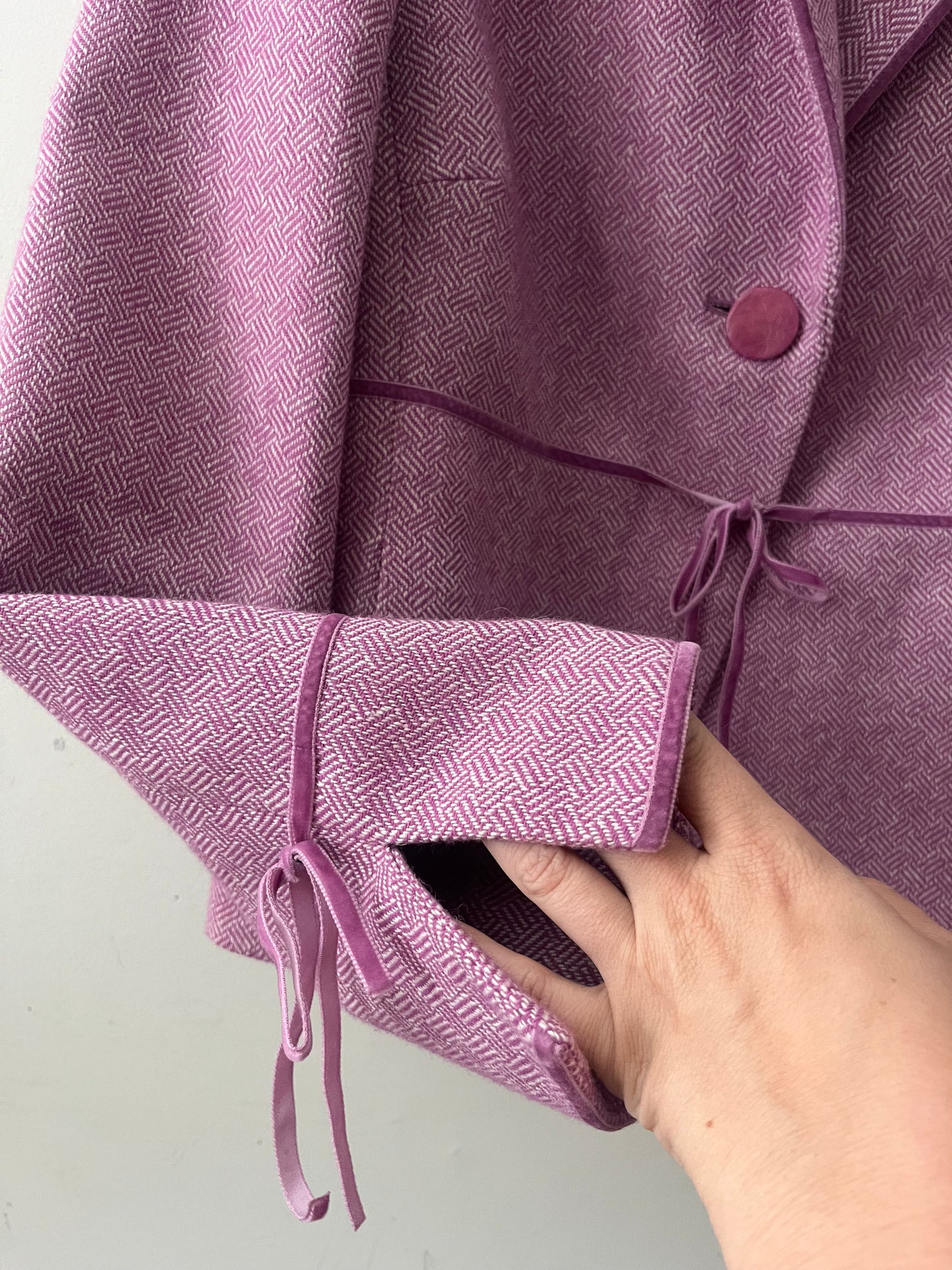 Mauve Velvet Trim Wool Weave Blazer| Medium