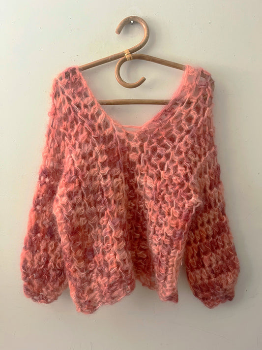 Chunky Strawberry Mohair Crocheted Sweater | S/M