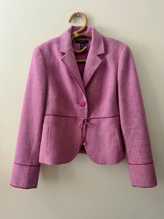Mauve Velvet Trim Wool Weave Blazer| Medium
