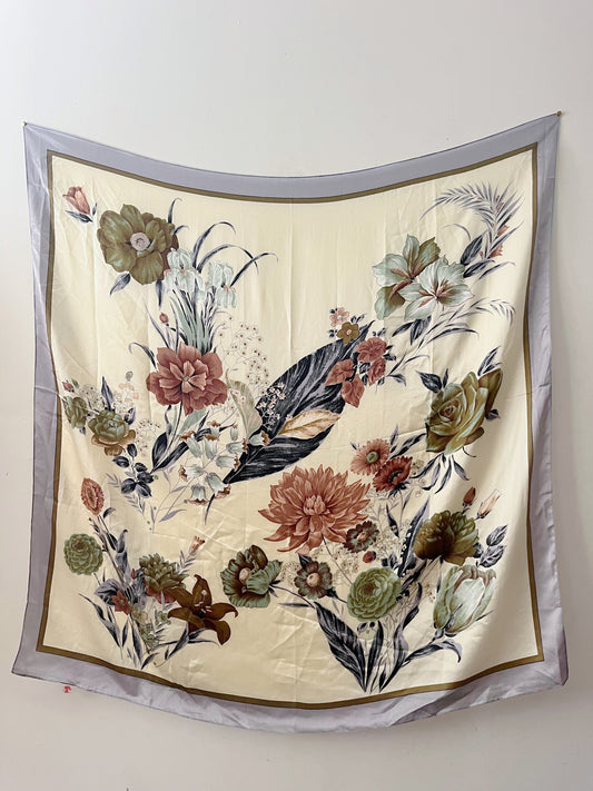Fall Floral Silk Scarf 42" Square