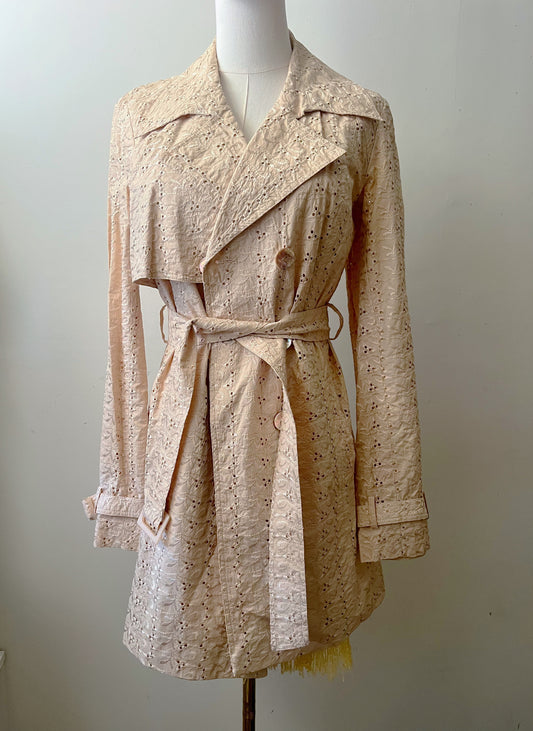 Milk Tea Eyelet Trench Coat Jacket| S/M