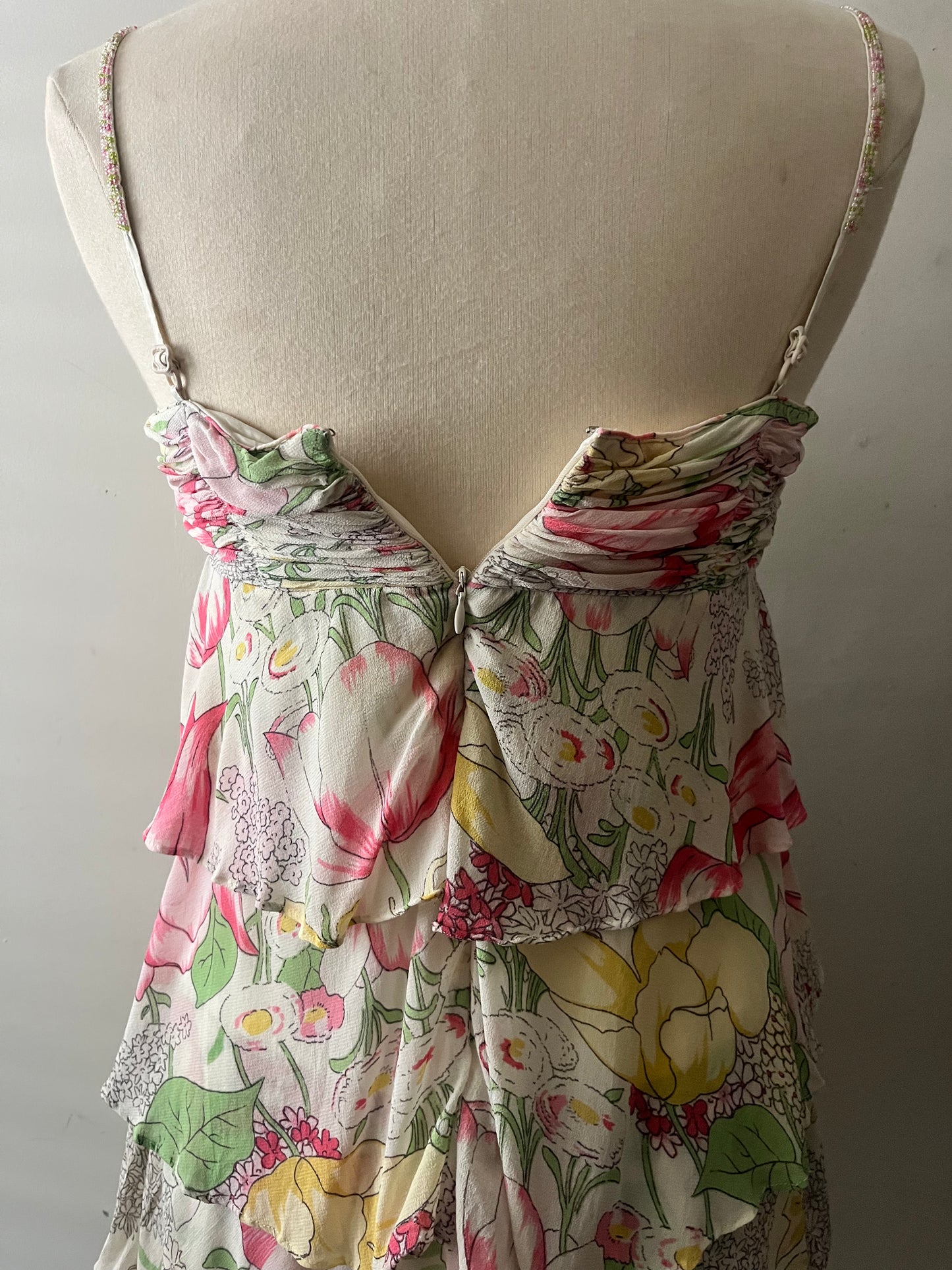 Silk Ruffle Tiered Dress| Small