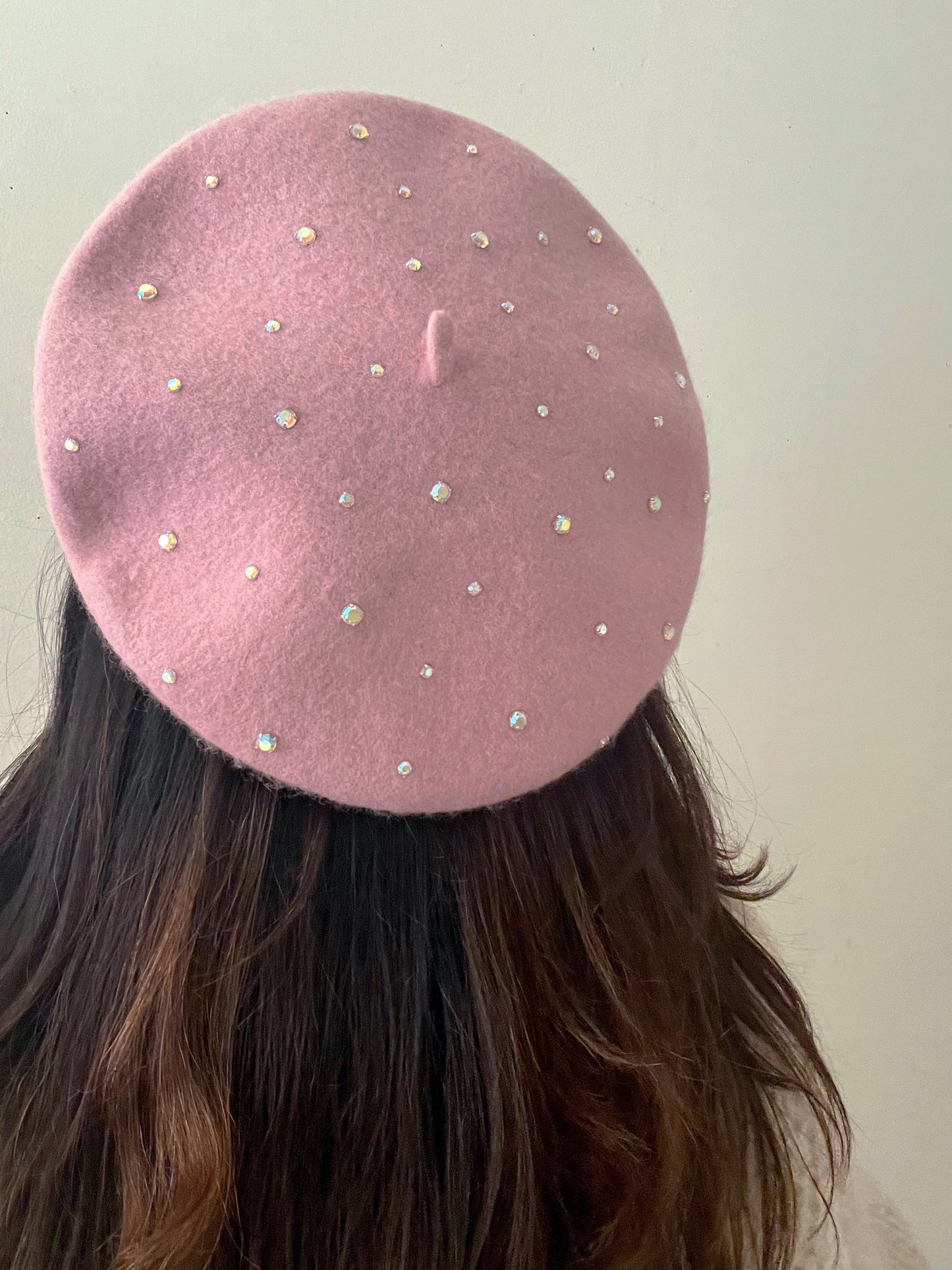 Stud Pop Beret- Sparkle Creamy Purple Pink Crystal