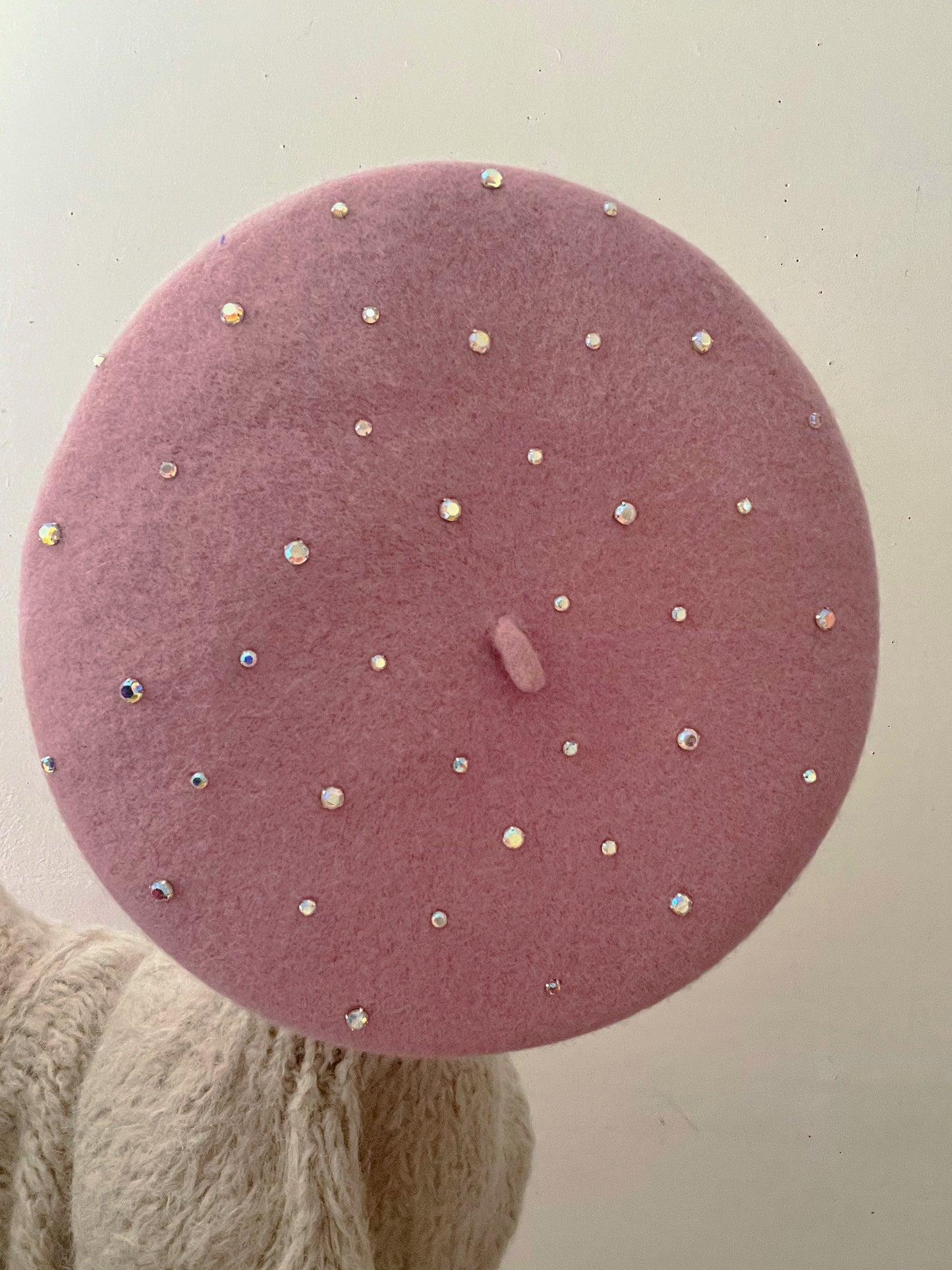 Stud Pop Beret- Sparkle Creamy Purple Pink Crystal