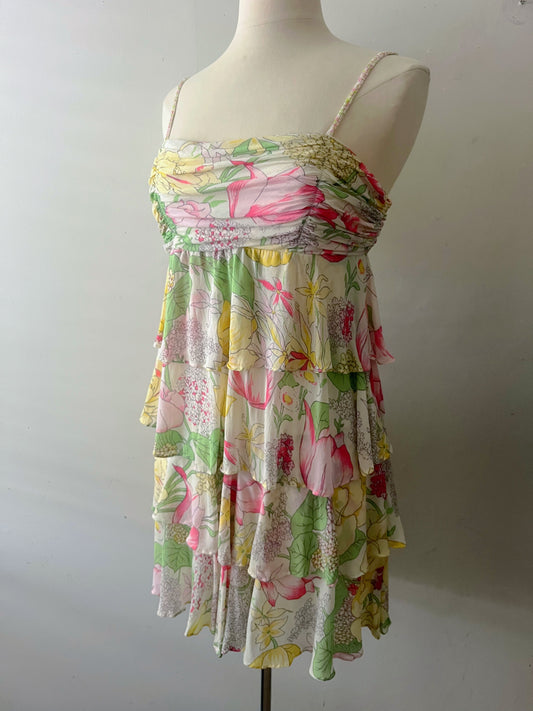 Silk Ruffle Tiered Dress| Small