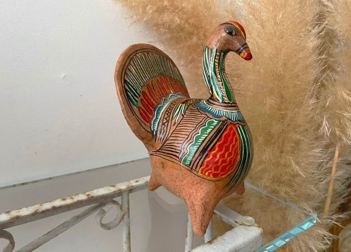 Hand Painted Tonala Pottery Piggy Bank- Colorful Turkey
