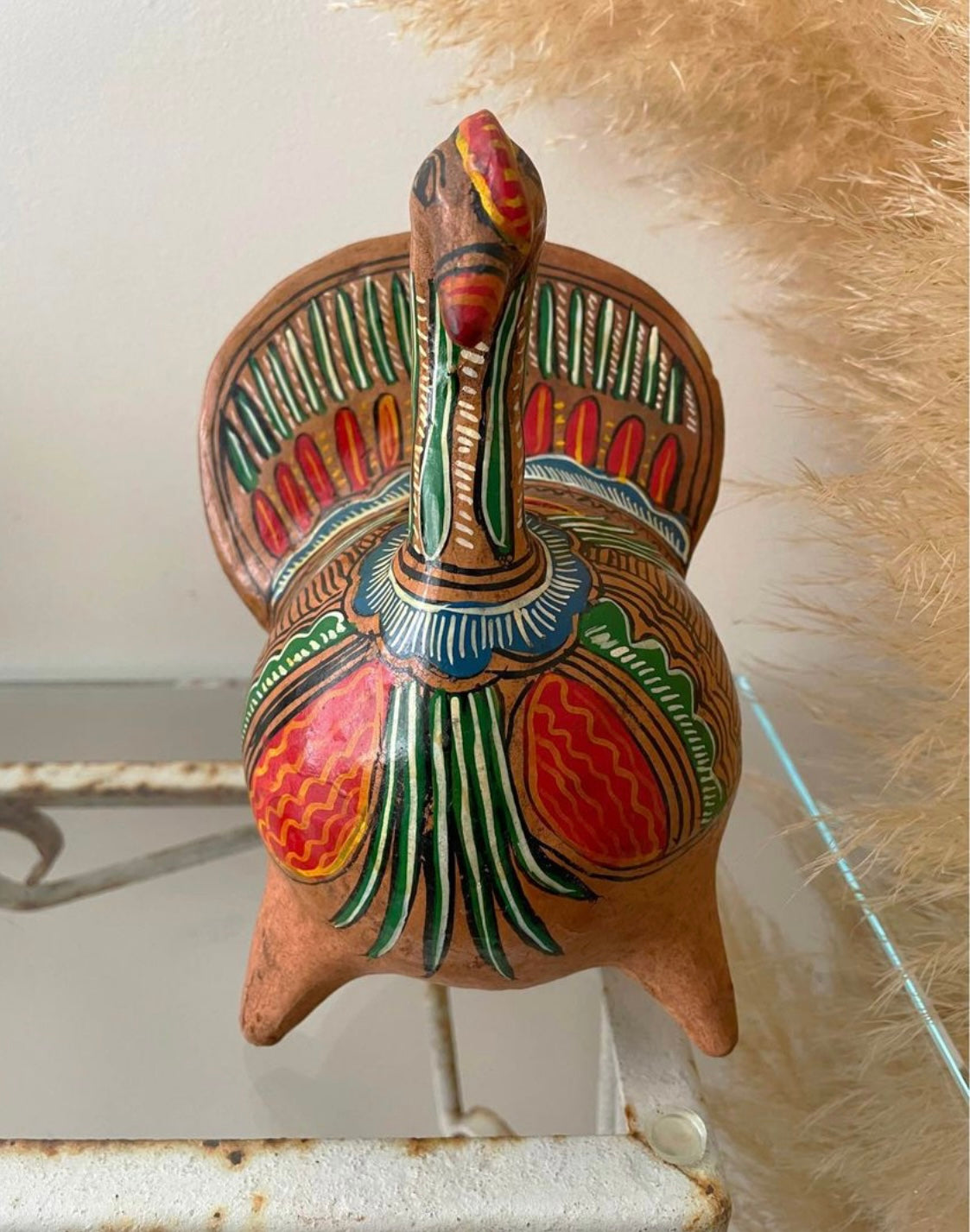 Hand Painted Tonala Pottery Piggy Bank- Colorful Turkey