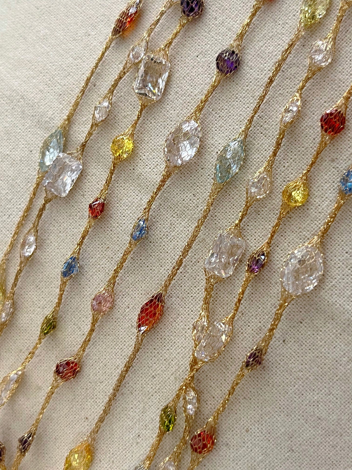 Fishnet Fine Gold 14K Crystal Wrapped Necklace| Marquise Stones