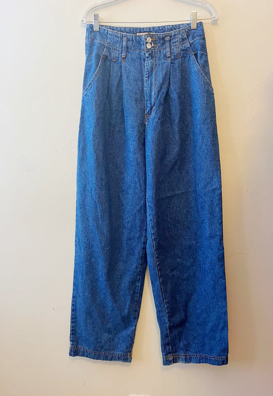 Vintage Guess Denim Blue Jeans- Pleated Wide Leg