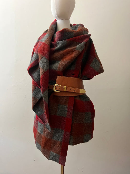 Plaid Knit Layering Scarf Jacket| M/L