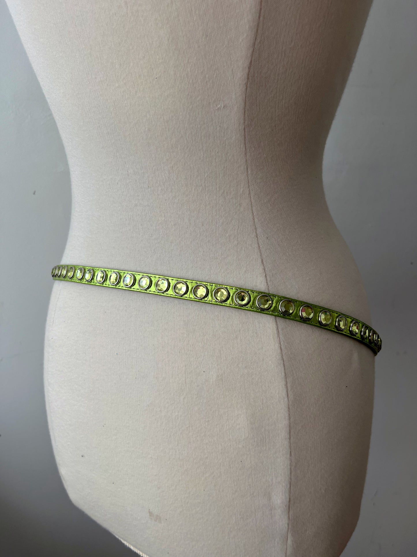 Jeweled Acid Green Leather Belt