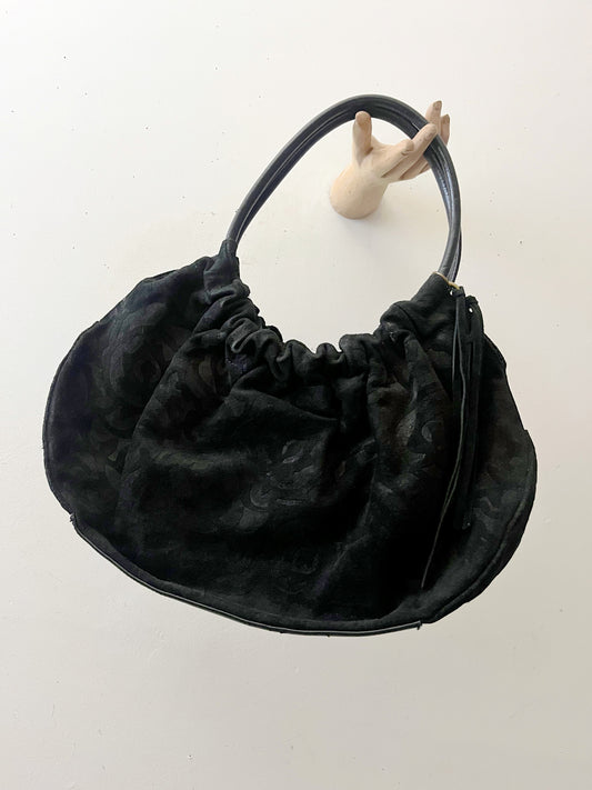Embossed Rose Suede Leather Shoulder Purse
