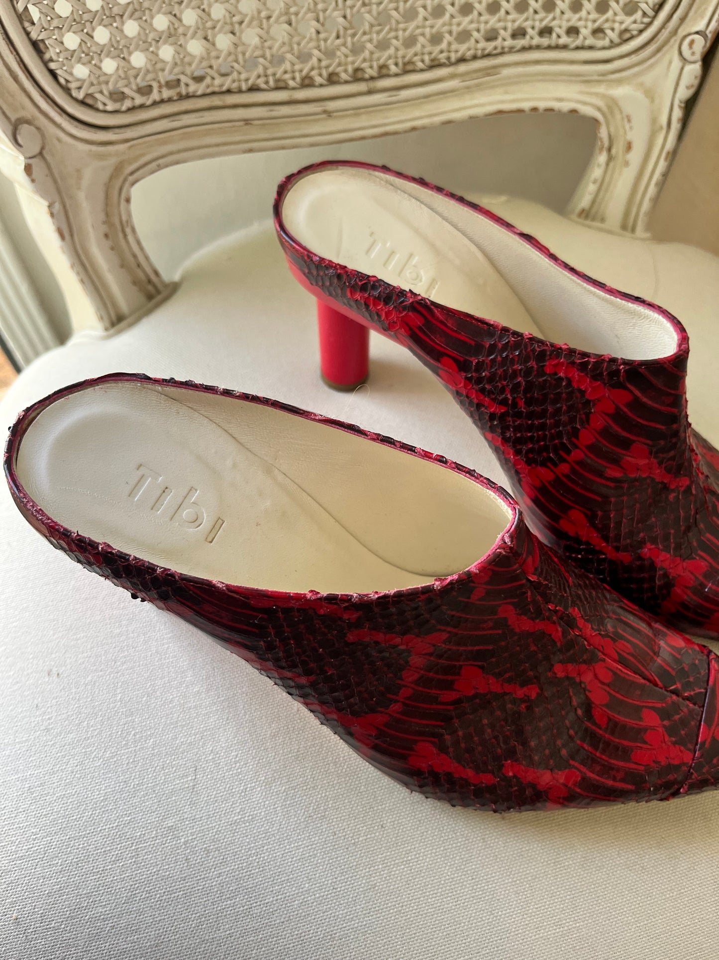 Red Snakeskin Mule Boot Shoes| Size 39
