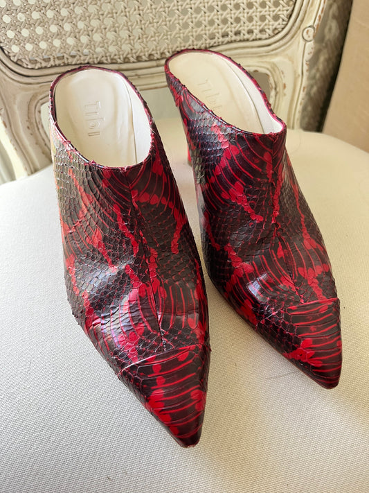 Red Snakeskin Mule Boot Shoes| Size 39