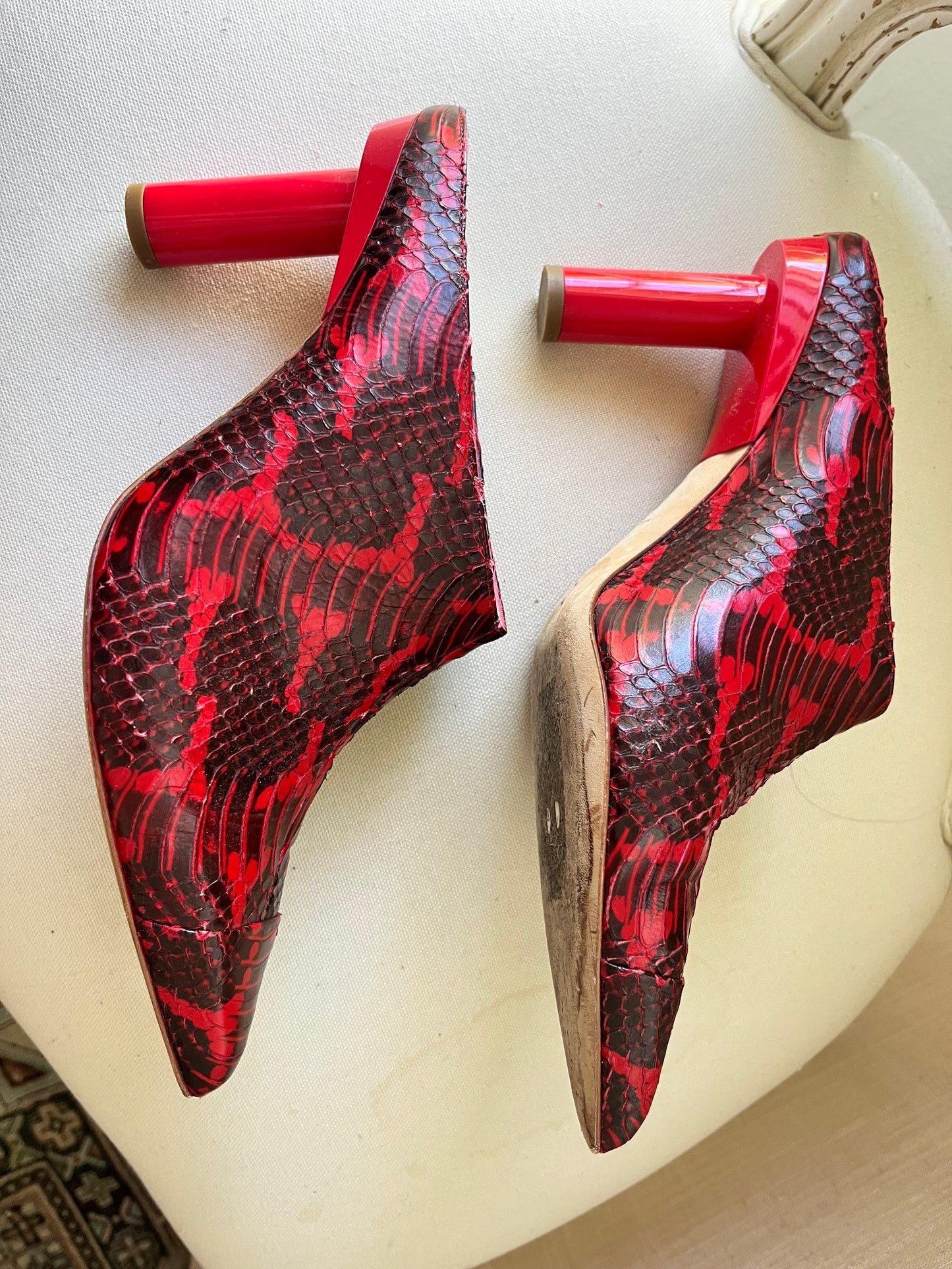 Red Snakeskin Mule Boot Shoes| Size 39