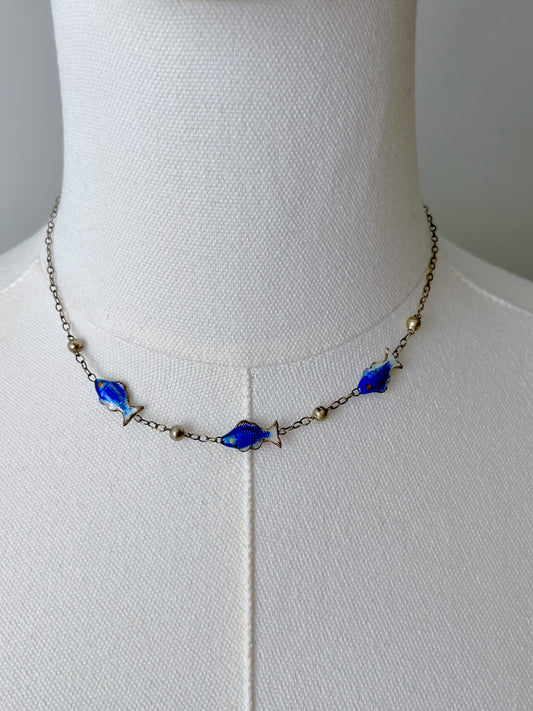 Sterling Blue Fish Enamel Necklace