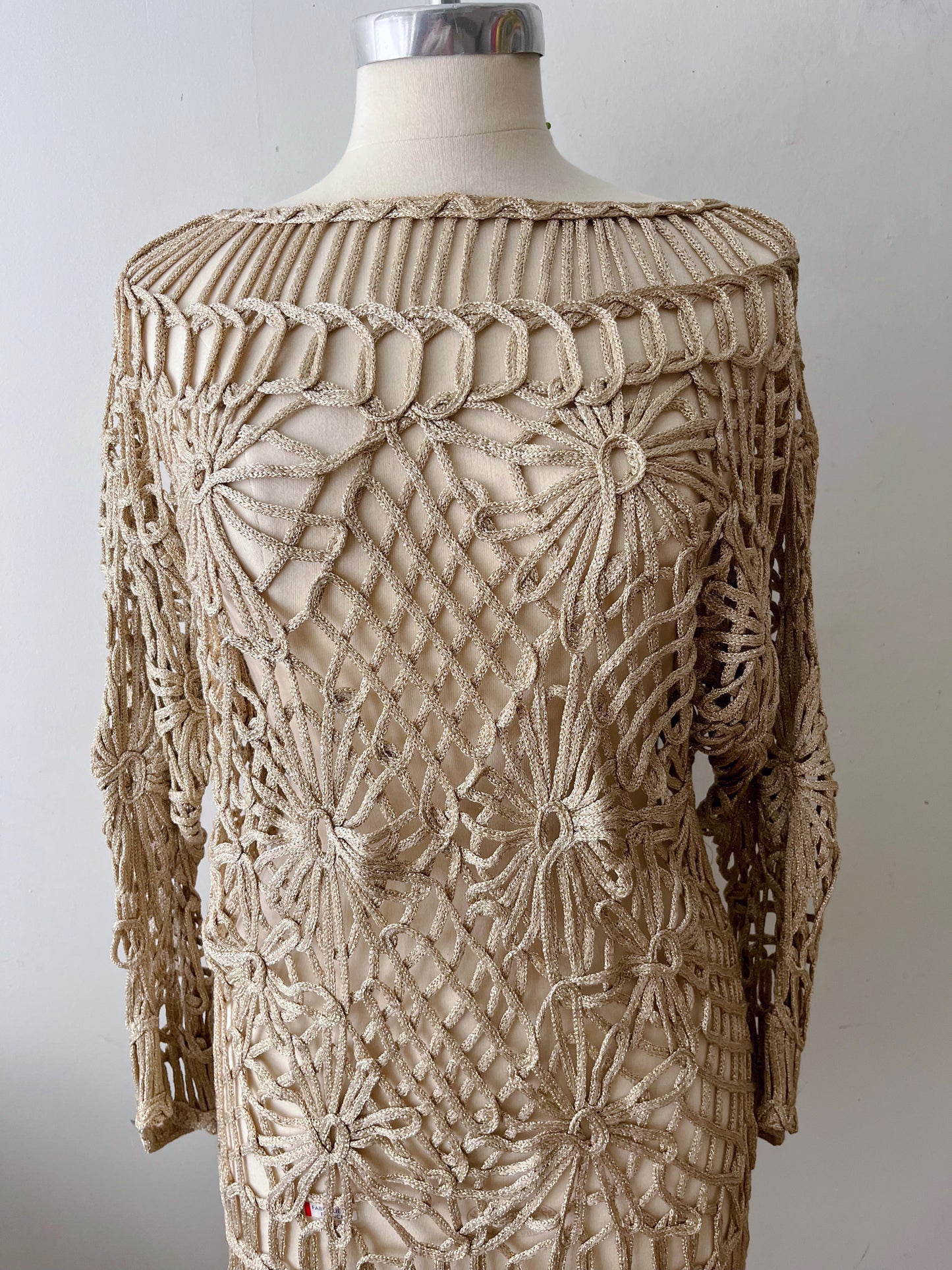 Crochet Knit Gold Mini Dress| One Size