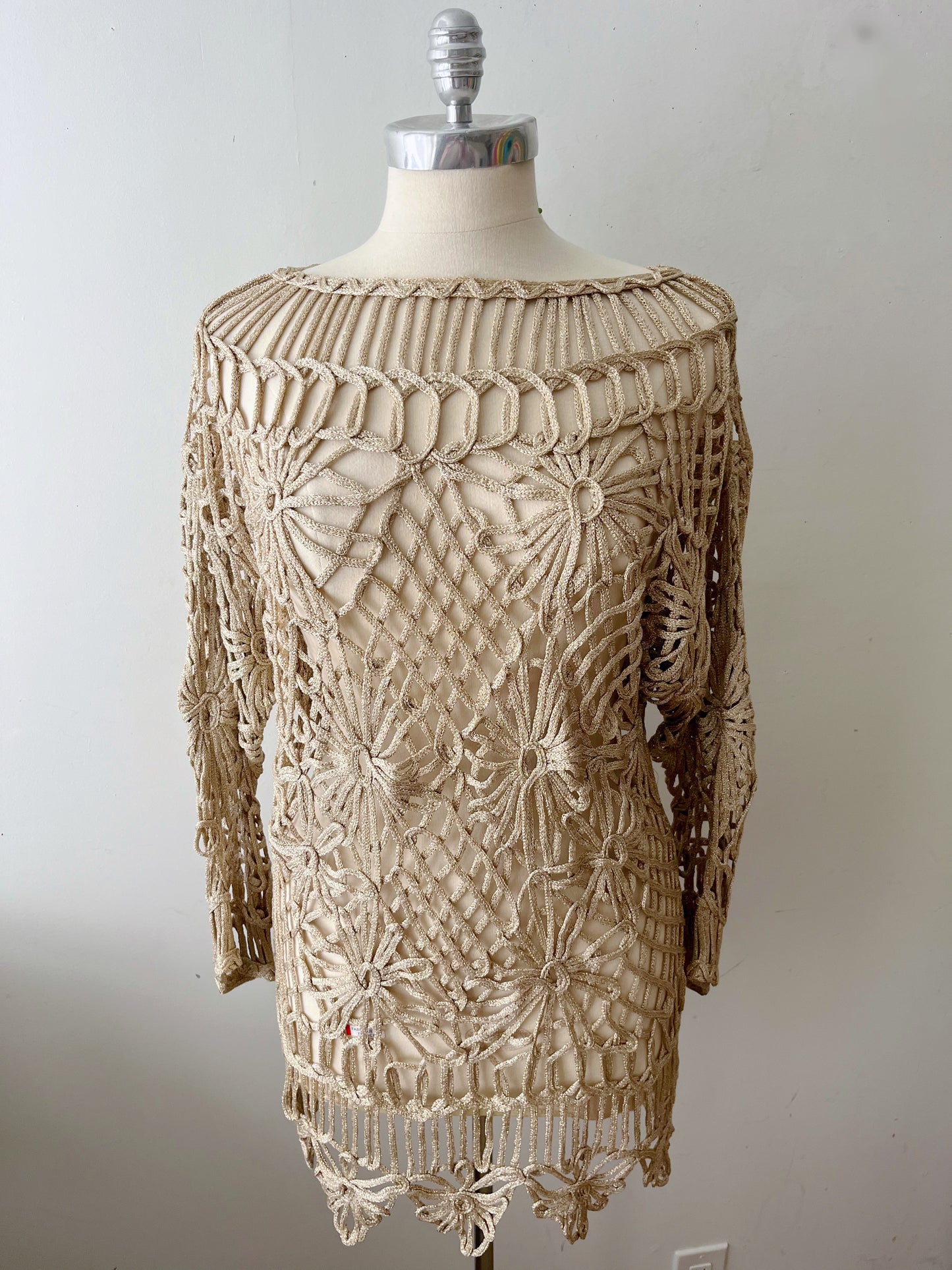 Crochet Knit Gold Mini Dress| One Size