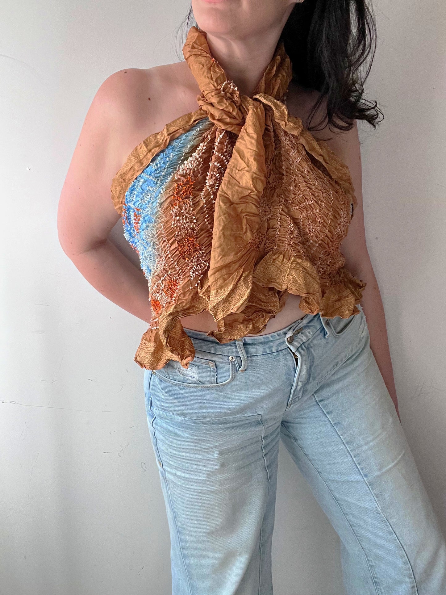 100% silk deadstock wrap scarf - wearable as top, mini dress, sarong or hair wrap