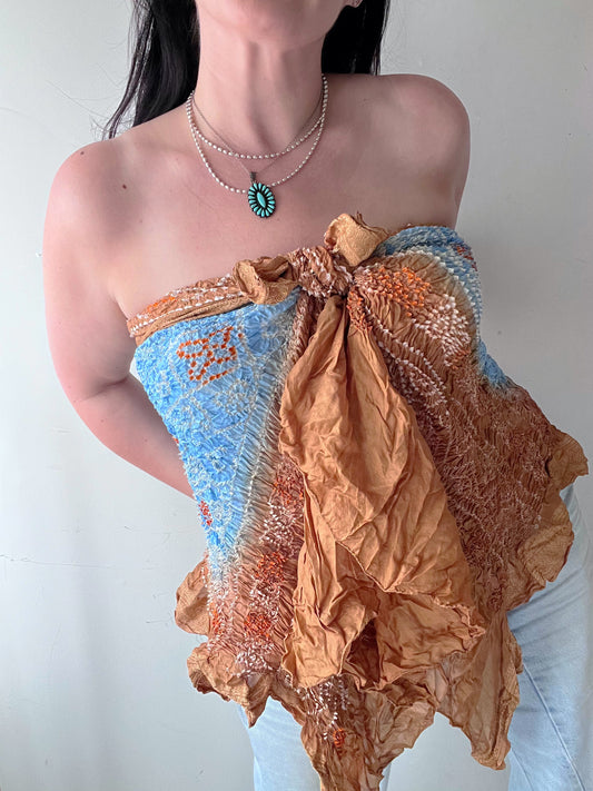 Deadstock 90s handmade silk mermaid wrap scarf from India - vintage boho scarf top