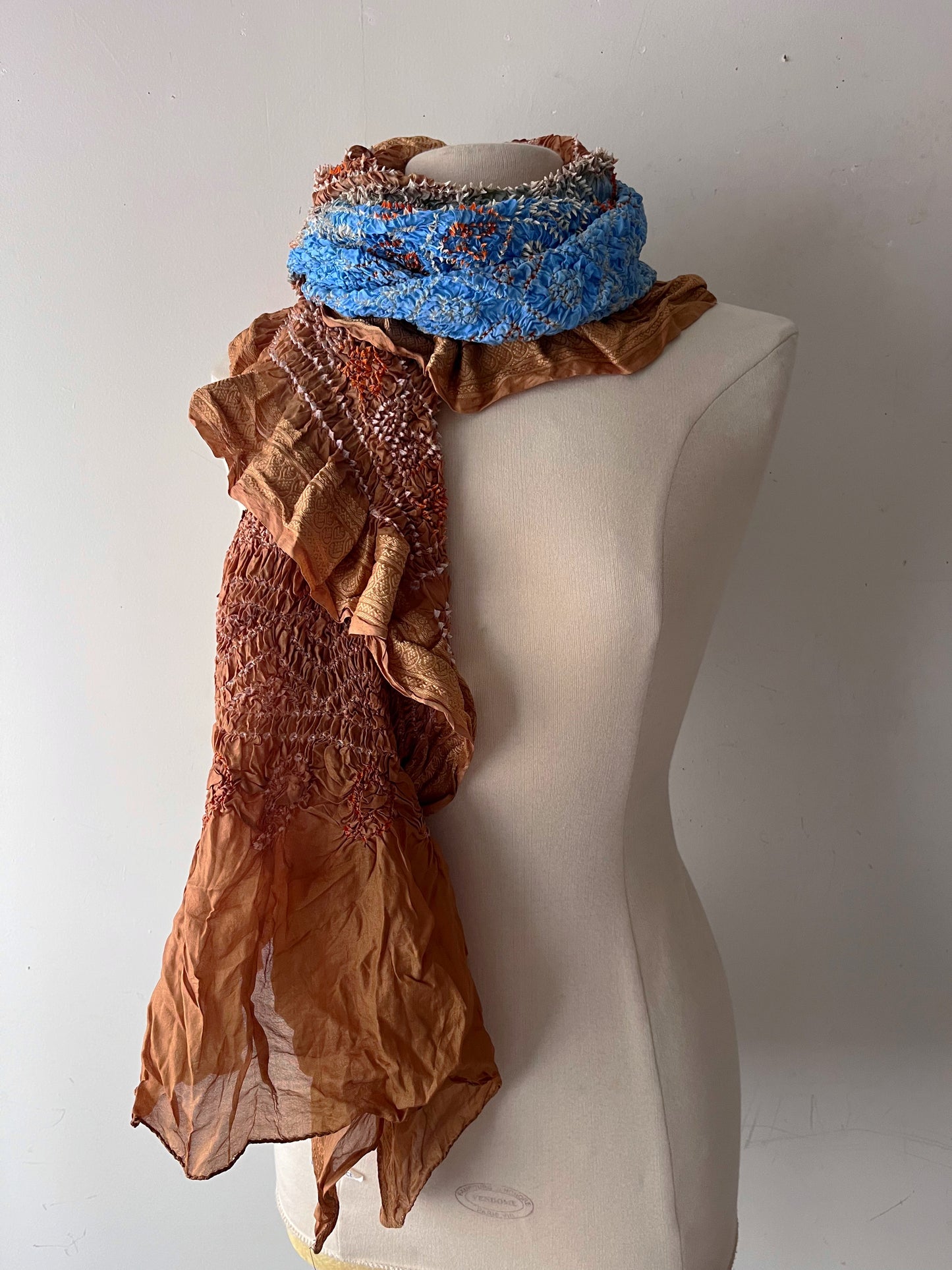 Vintage silk wrap scarf styled as halter top - 90s India deadstock handmade silk