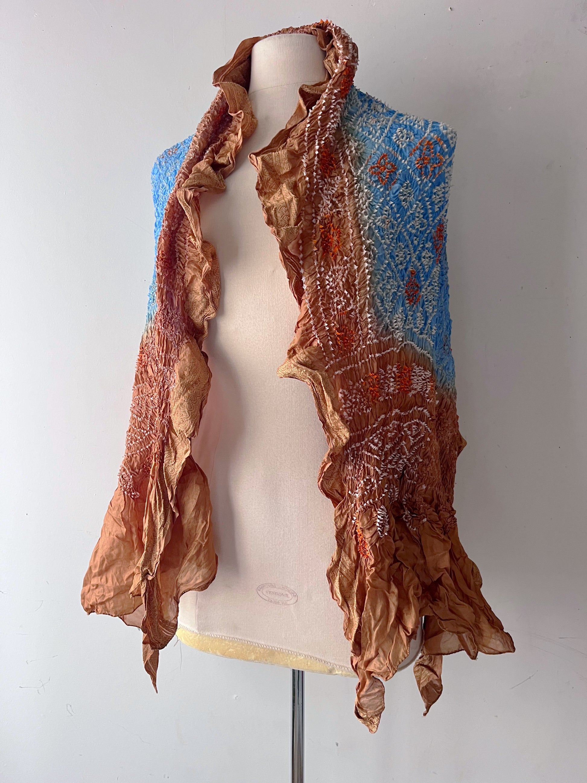 Vintage mermaid silk scarf styled as wrap skirt - 90s India artisan handmade silk
