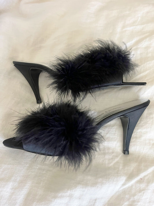 Marabou Feather Slide Shoes| Size 8