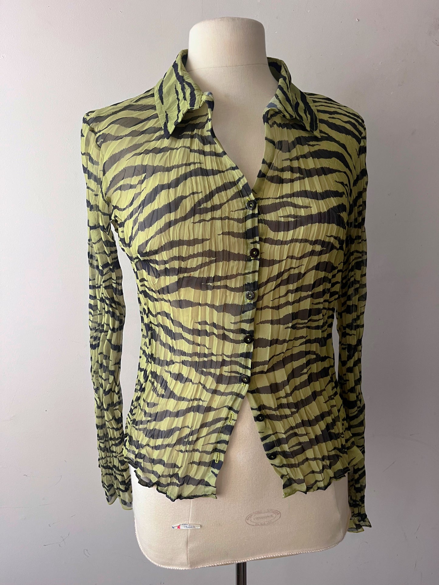 Lime Green Zebra Print Semi-Sheer Top| Medium