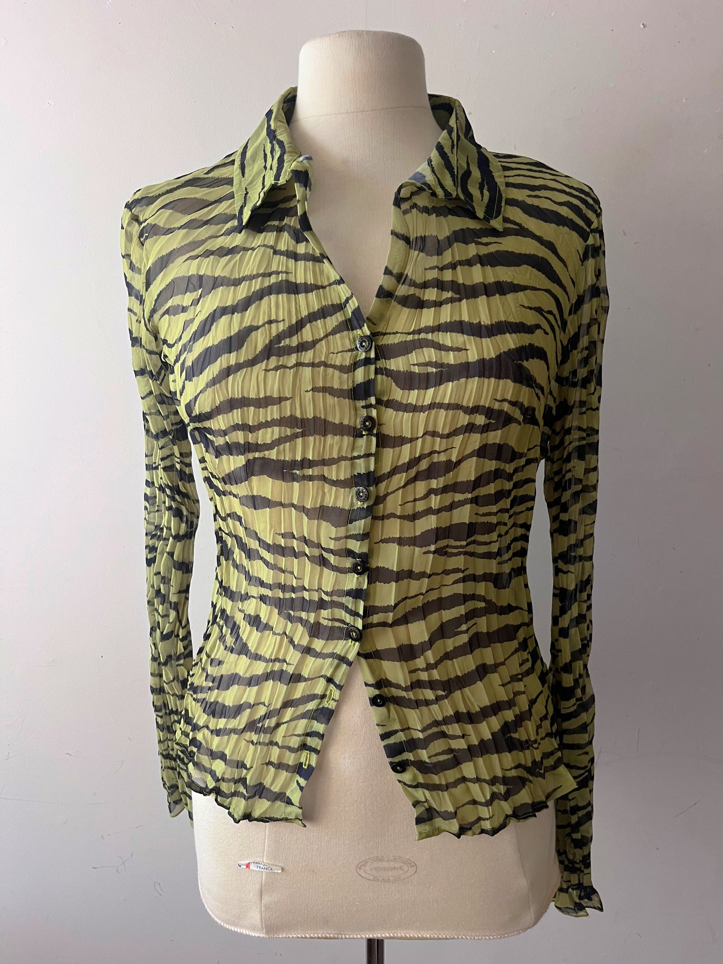 Lime Green Zebra Print Semi-Sheer Top| Medium