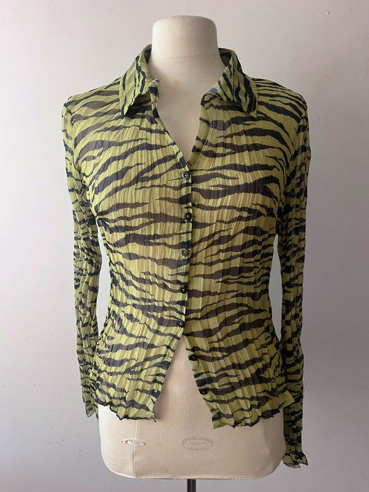 Lime Green Zebra Print Semi-Sheer Top| Medium