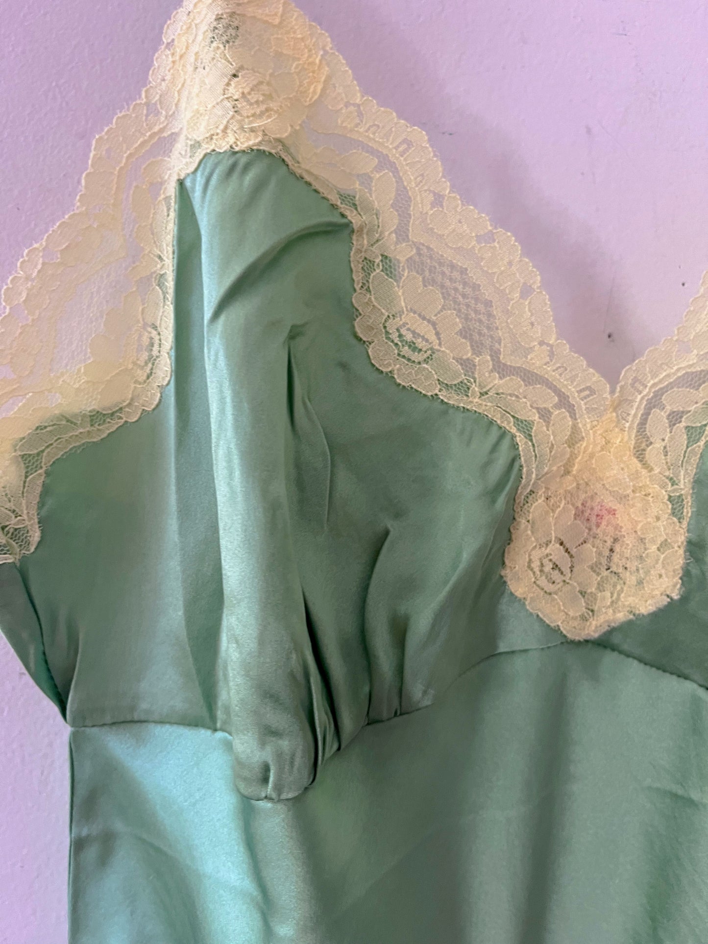 Celery Green Silk Cami with Yellow Lace| Small
