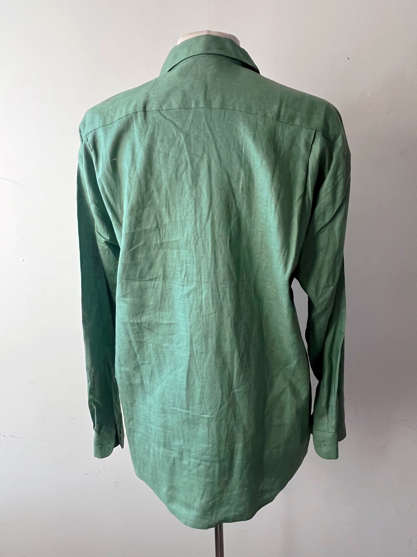 Green Linen Oversized Button Down Shirt| Medium
