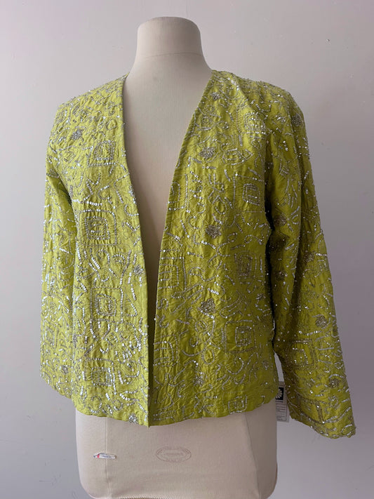 Chartreuse Silk Sequined Embellished Jacket| M/L