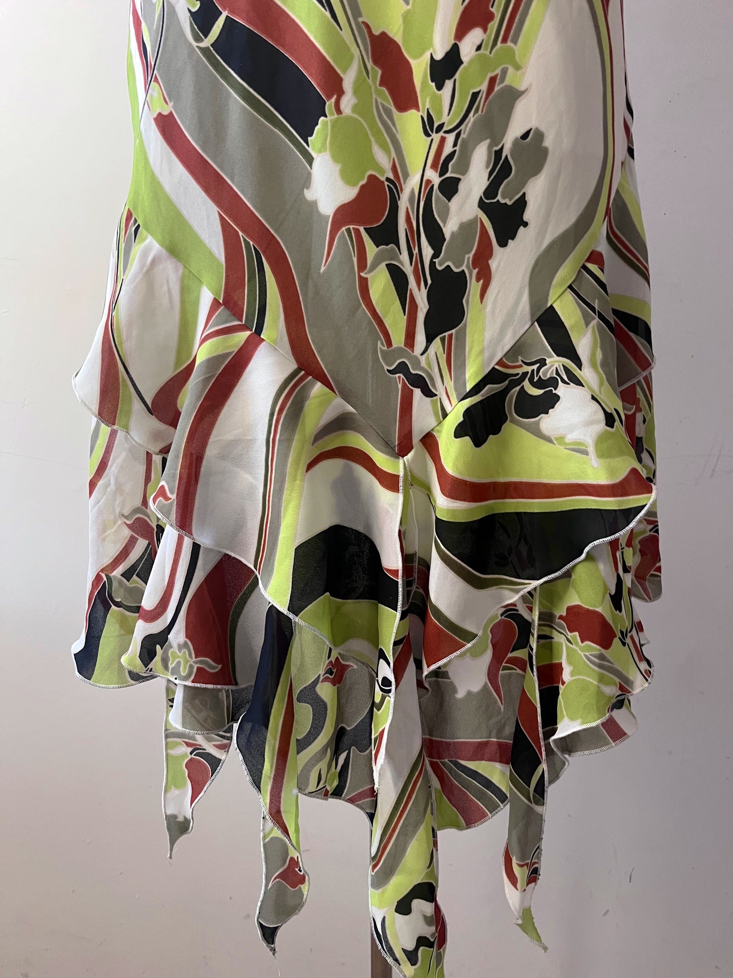 Pucci-Style Graphic Print Ruffle Hem Dress| Large