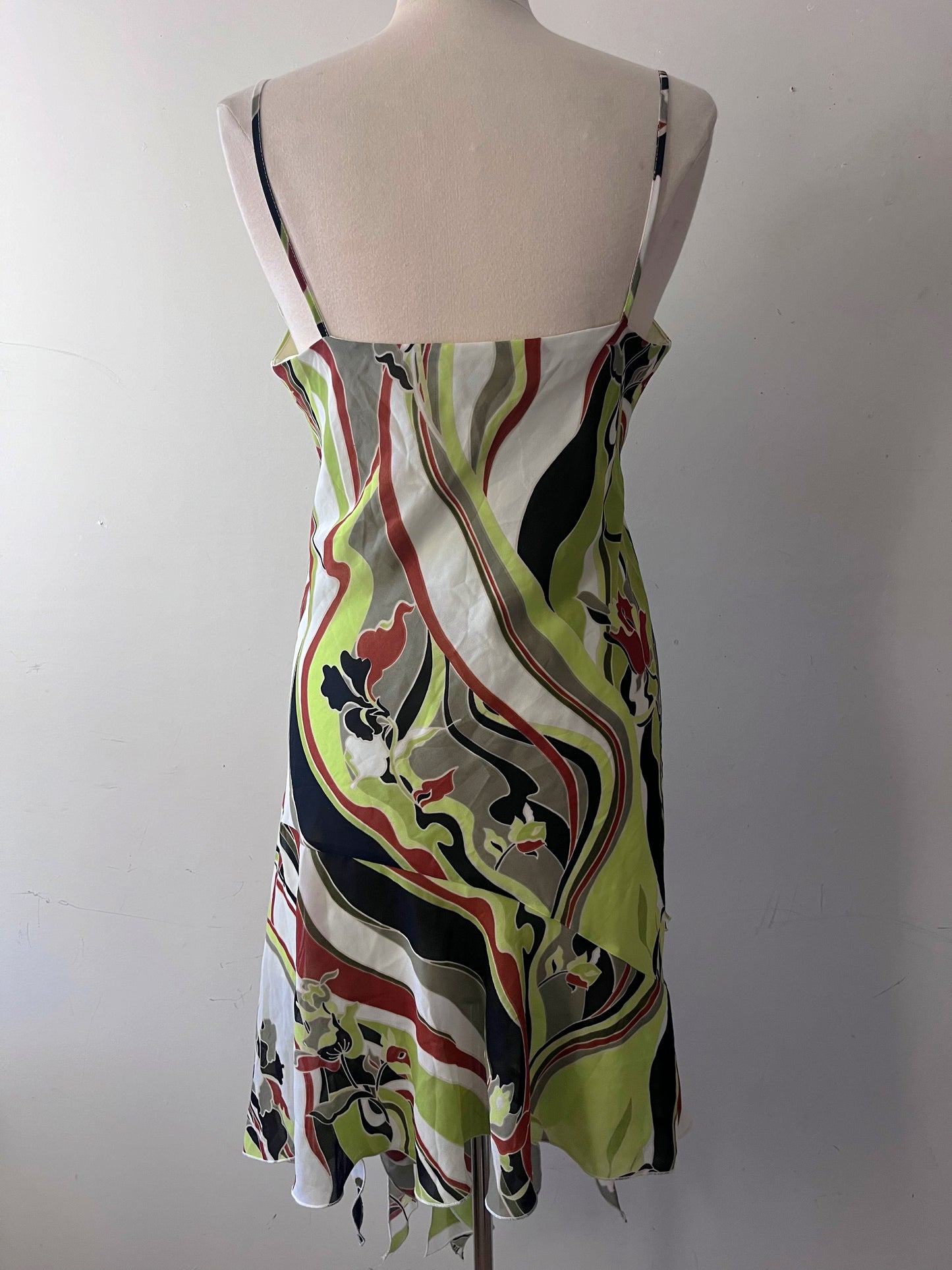 Pucci-Style Graphic Print Ruffle Hem Dress| Large