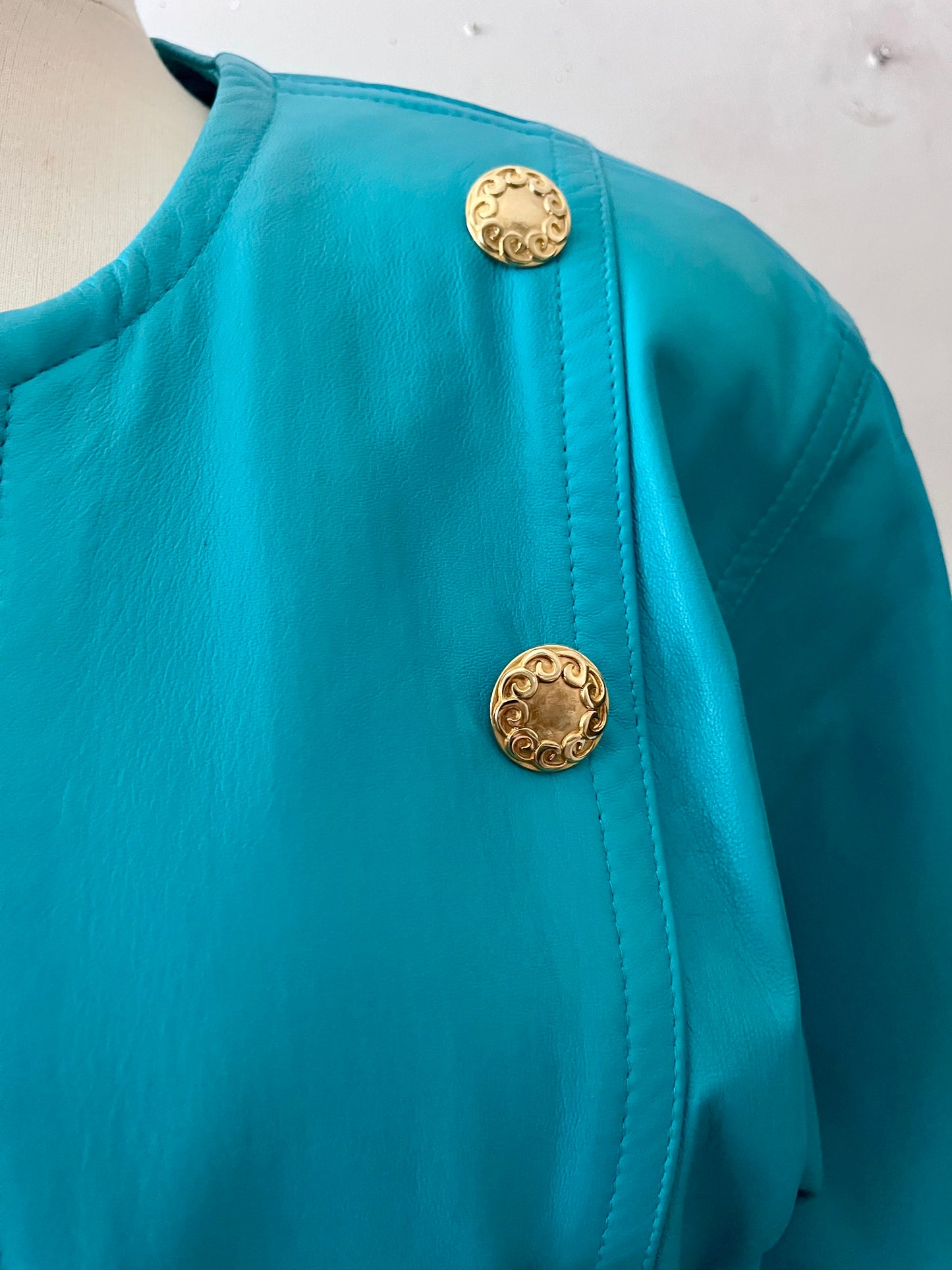 Vintage Teal Leather Jacket| S/M
