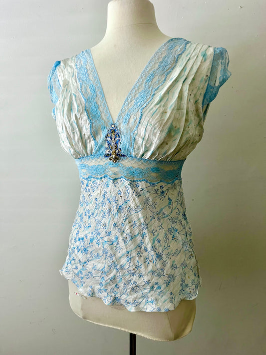 Silk & Lace Floral & Jewel Detail Top| Small