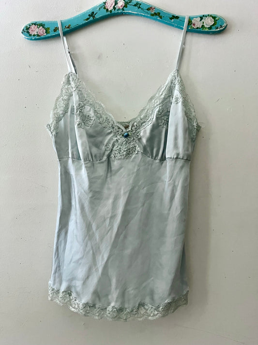 Pale Blue Silk Camisole with Lace & Rosette Detail| Small