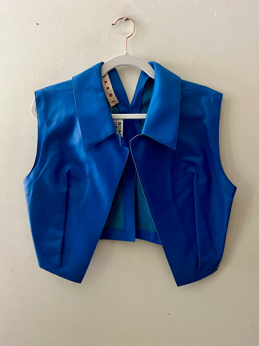 Marni Cobalt Blue Leather Cropped Vest| Medium